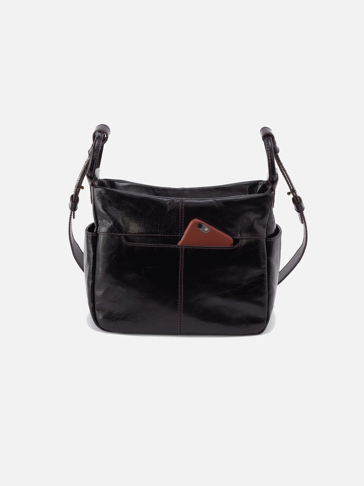 hobo sheila crossbody bag in black polished leather