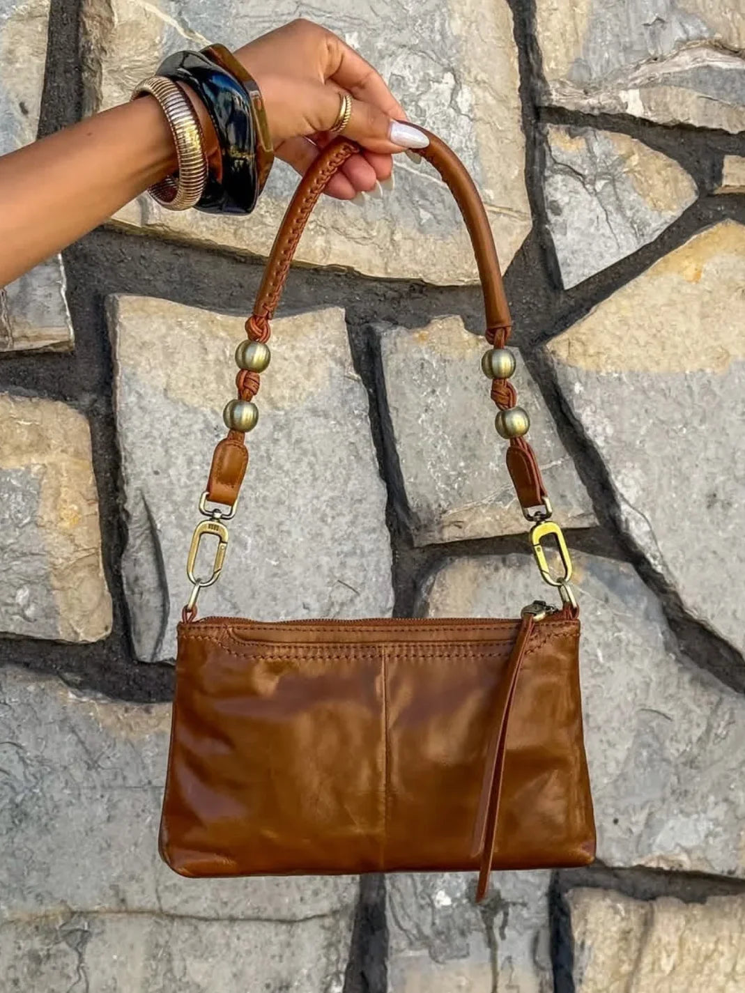 HOBO Tamborine Polished Leather Bag Strap Truffle