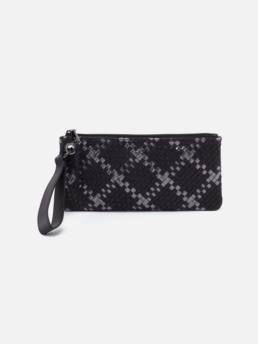 HOBO Vida Woven Leather Wristlet Black Metallic