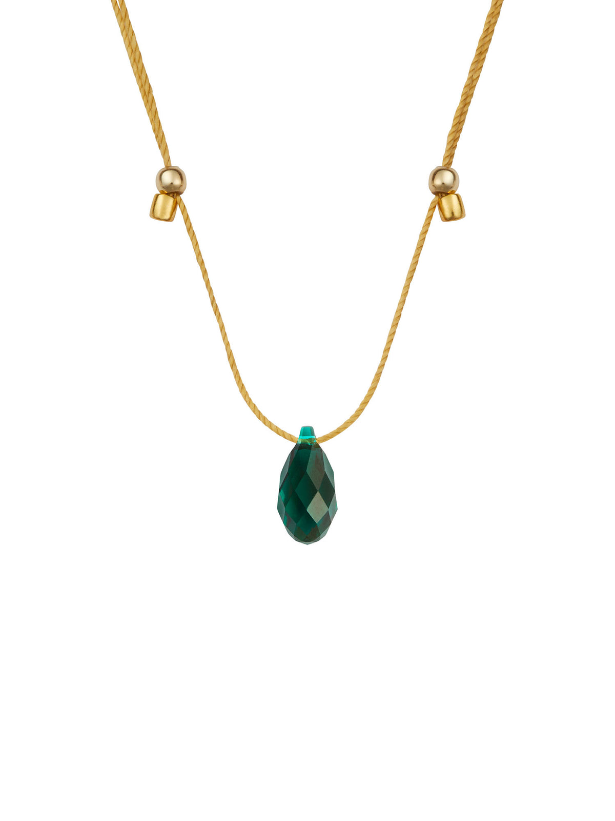 &Livy HyeVibe collection light prism crystal slide necklace with emerald stone in 14k gold fill