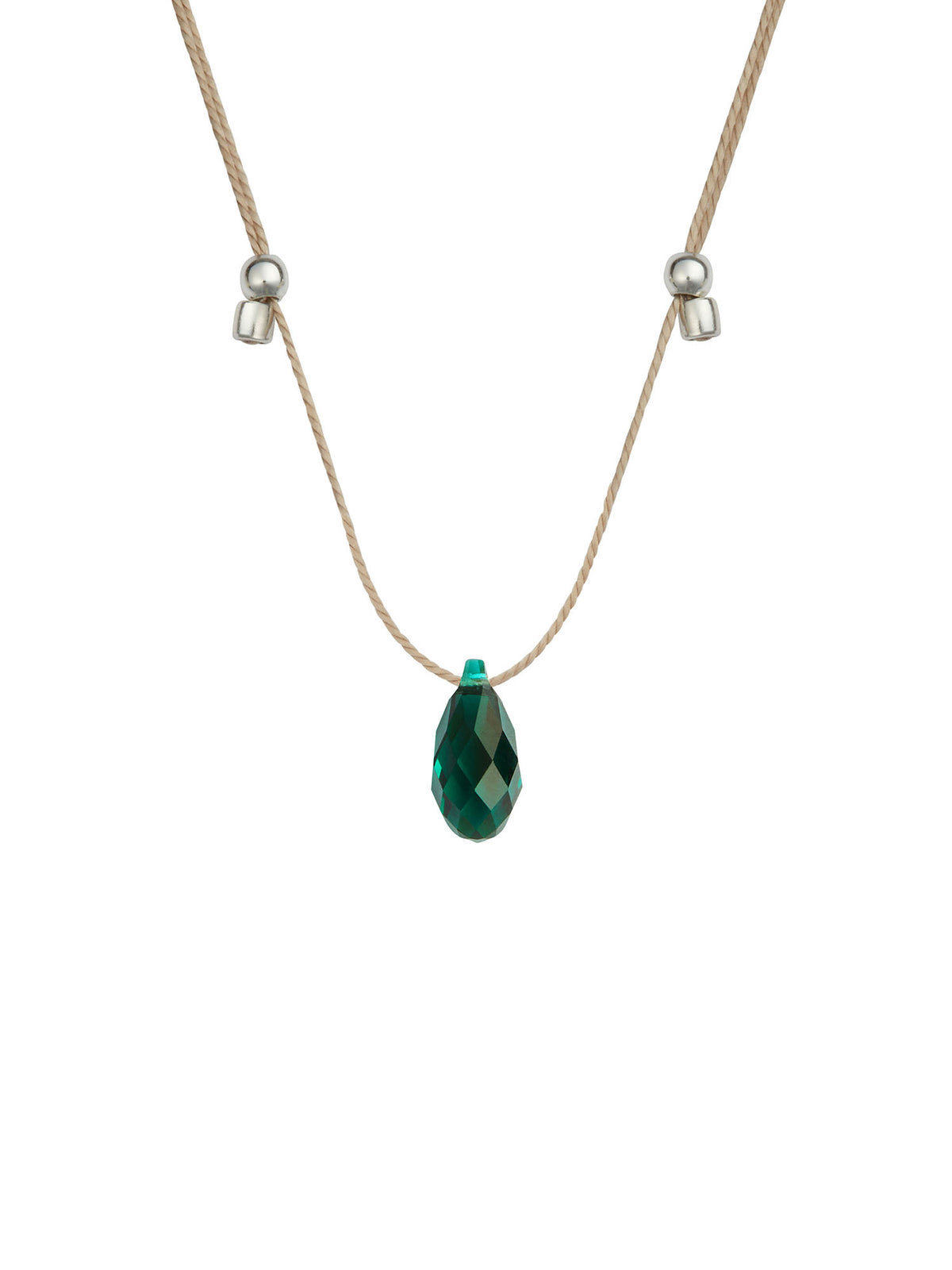 &Livy HyeVibe collection light prism crystal slide necklace with emerald stone in sterling silver