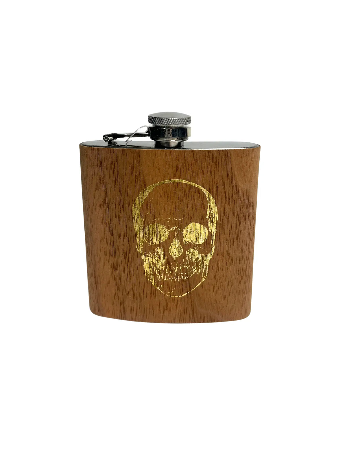Illustrated Wood Flask Gold Foil Skull