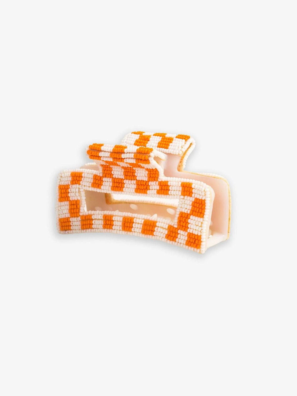 Orange and White Gameday Checkered Beaded Hair Clap Clip