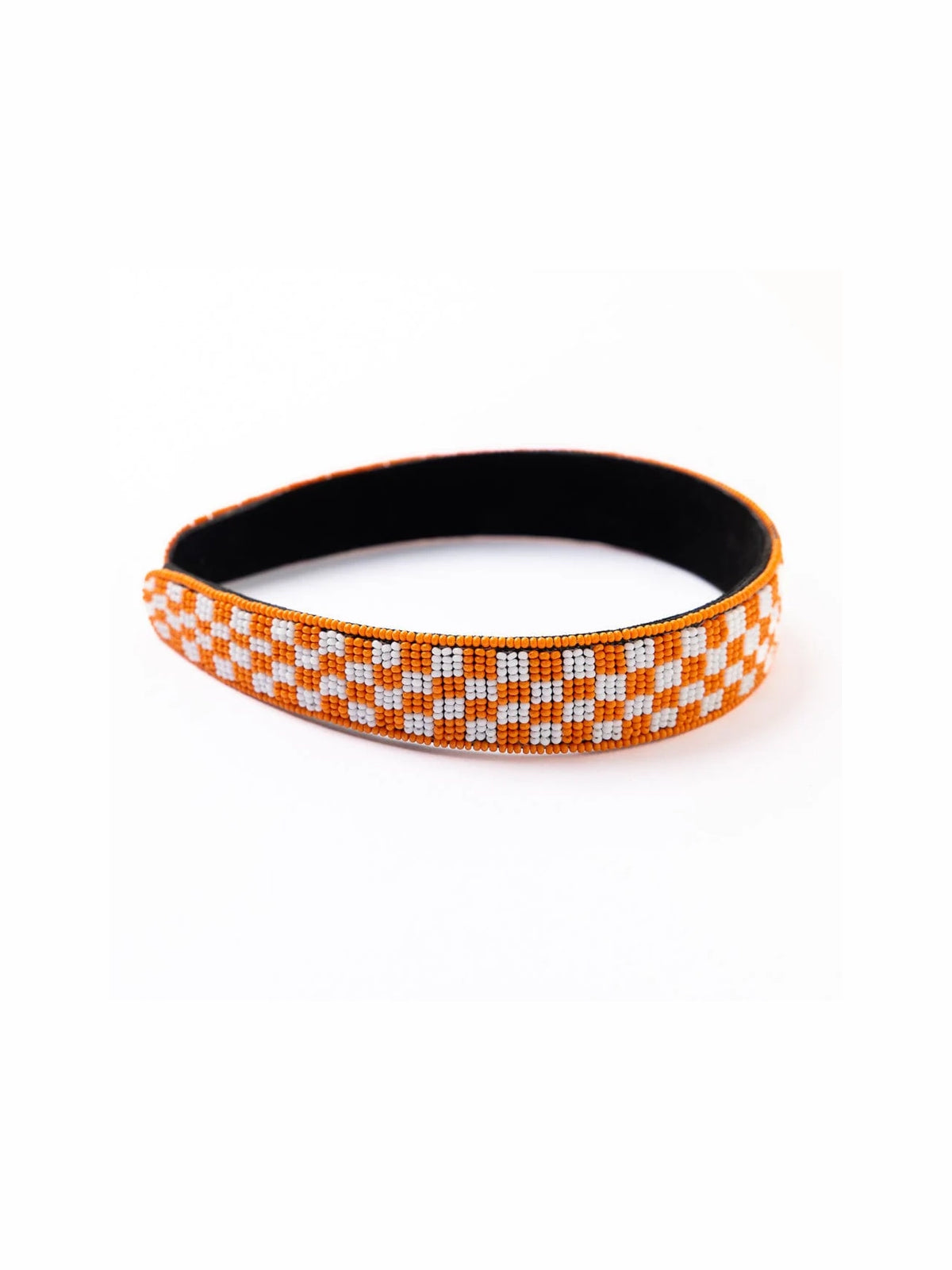 Ink & Alloy Gameday Checkered Beaded Headband Orange & White