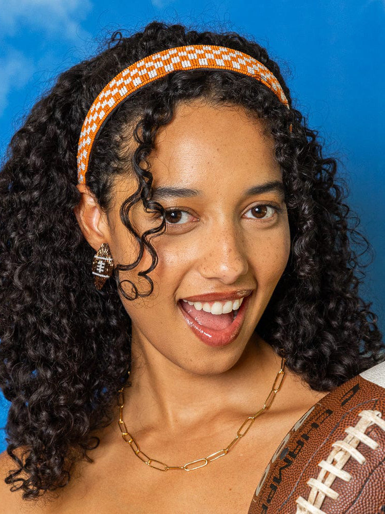 Ink & Alloy Gameday Checkered Beaded Headband Orange & White