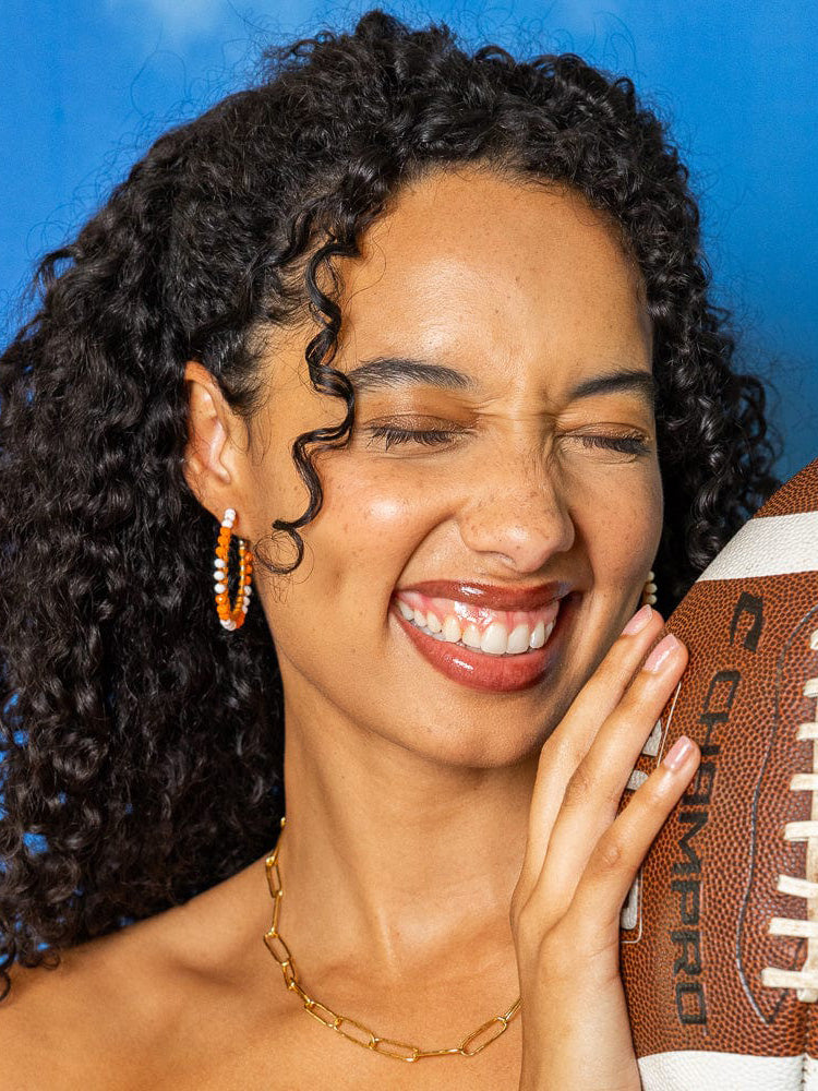 Ink & Alloy Gameday Crystal Threaded Beads Hoop Earrings Orange & White