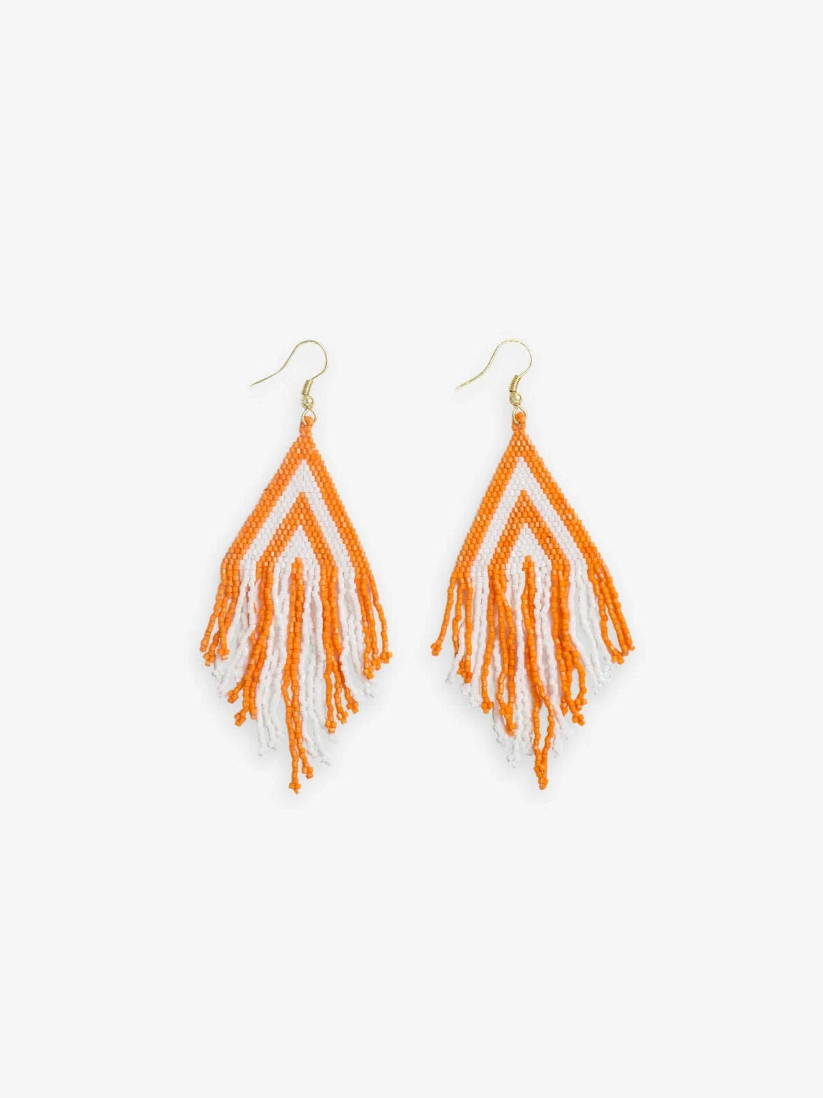 Ink & Alloy Haley Gameday Stacked Triangle Beaded Fringe Earrings in Orange & White
