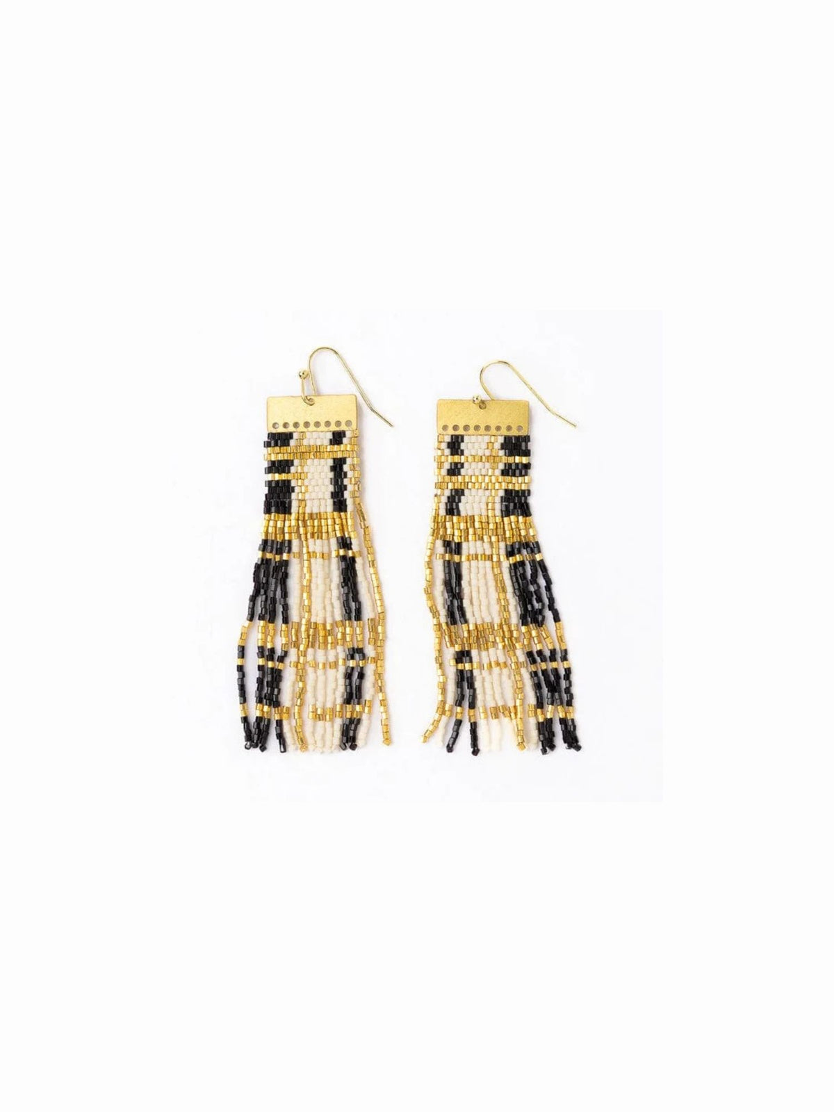 McKenzie Brass Bar Long Fringe Earrings