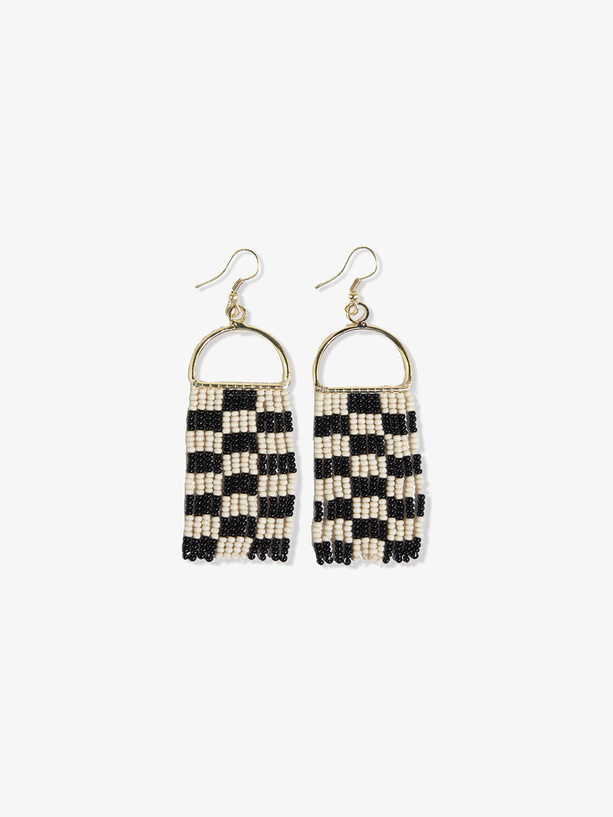 ink & alloy allison checkered beaded fringe earrings black and white