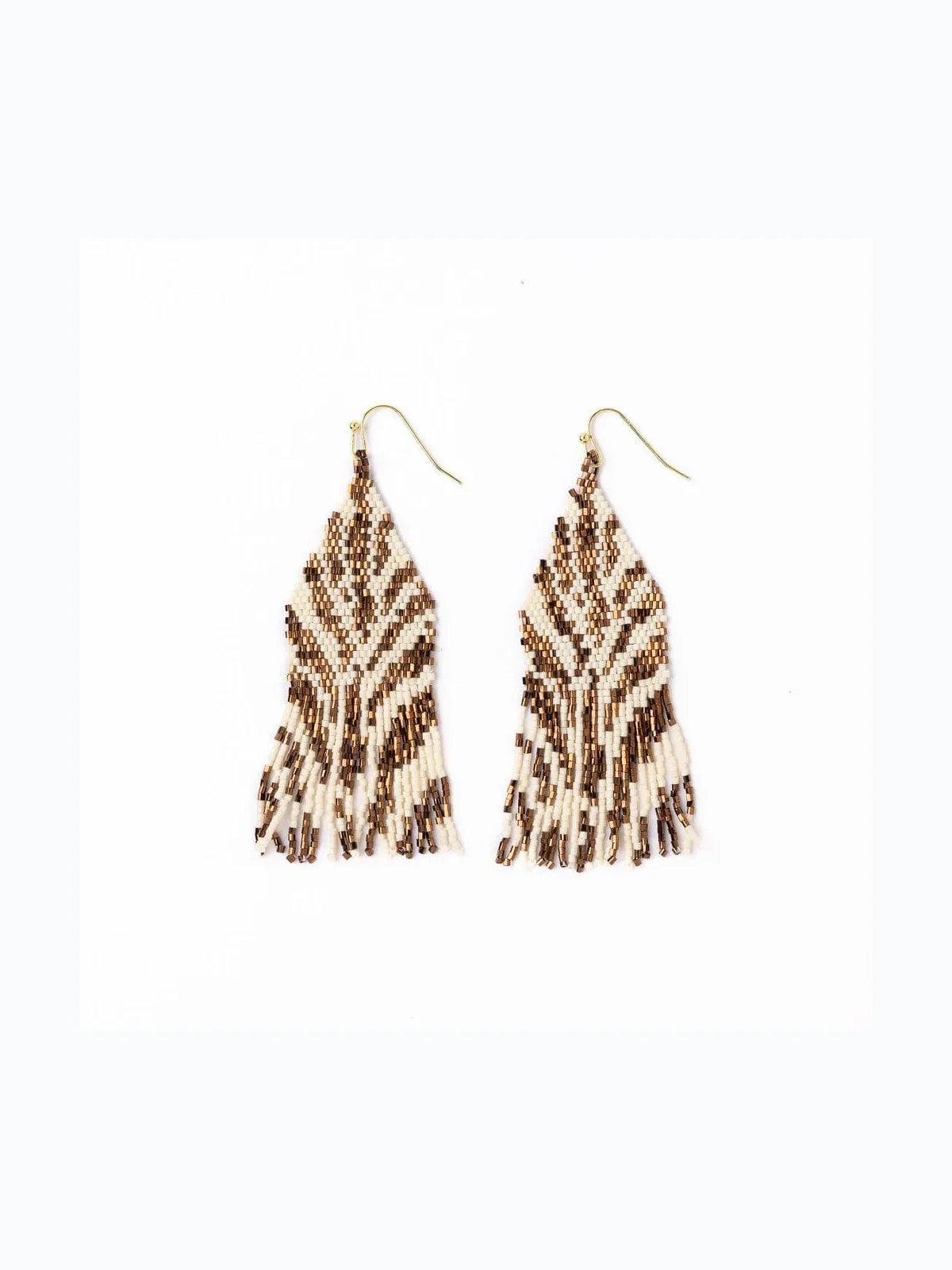 Delilah Zebra Print Beaded Fringe Earrings Bronze Ivory