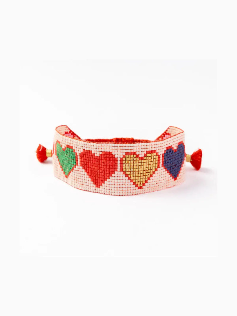 Ink & Alloy Erin Multicolor Hearts Adjustable Beaded Bracelet Ivory Valentine's Day