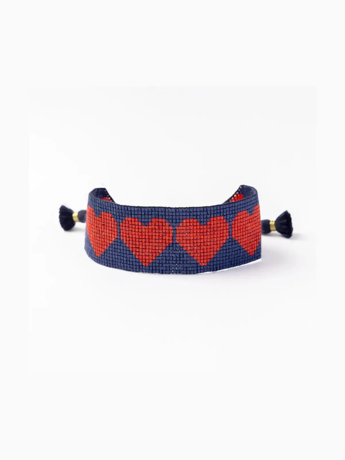 Ink & Alloy Erin Red Hearts Adjustable Beaded Bracelet Navy Valentine's Day