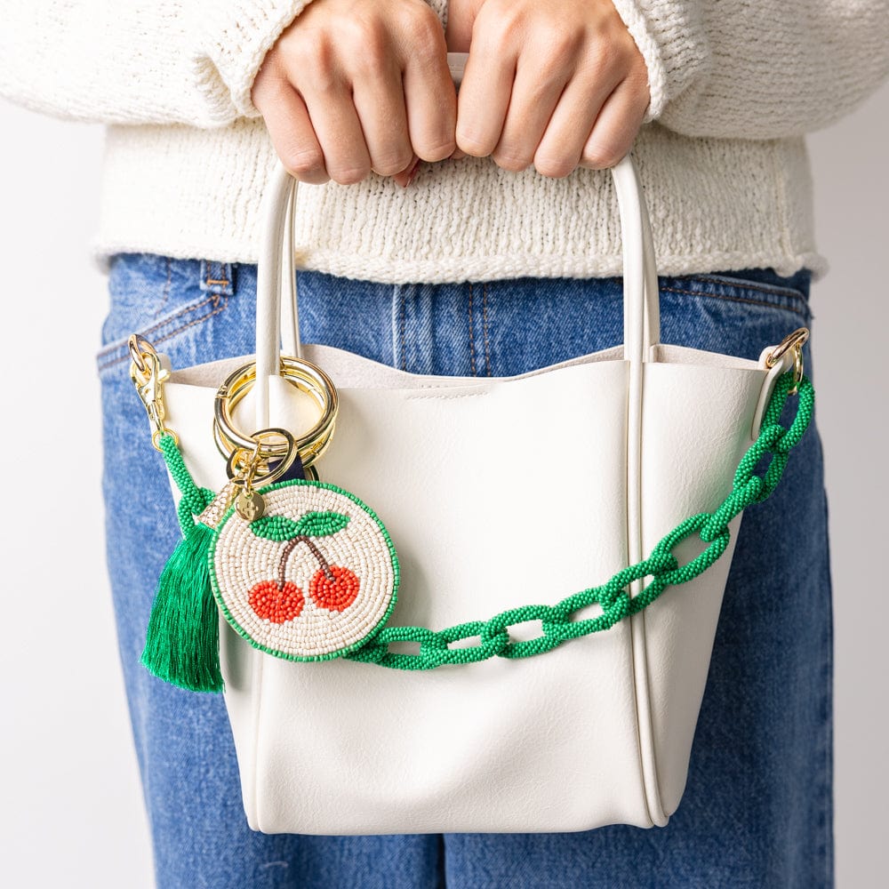 Ink & Alloy Kelsey Cherries Seed Bead Bag Charm Key Chain Red