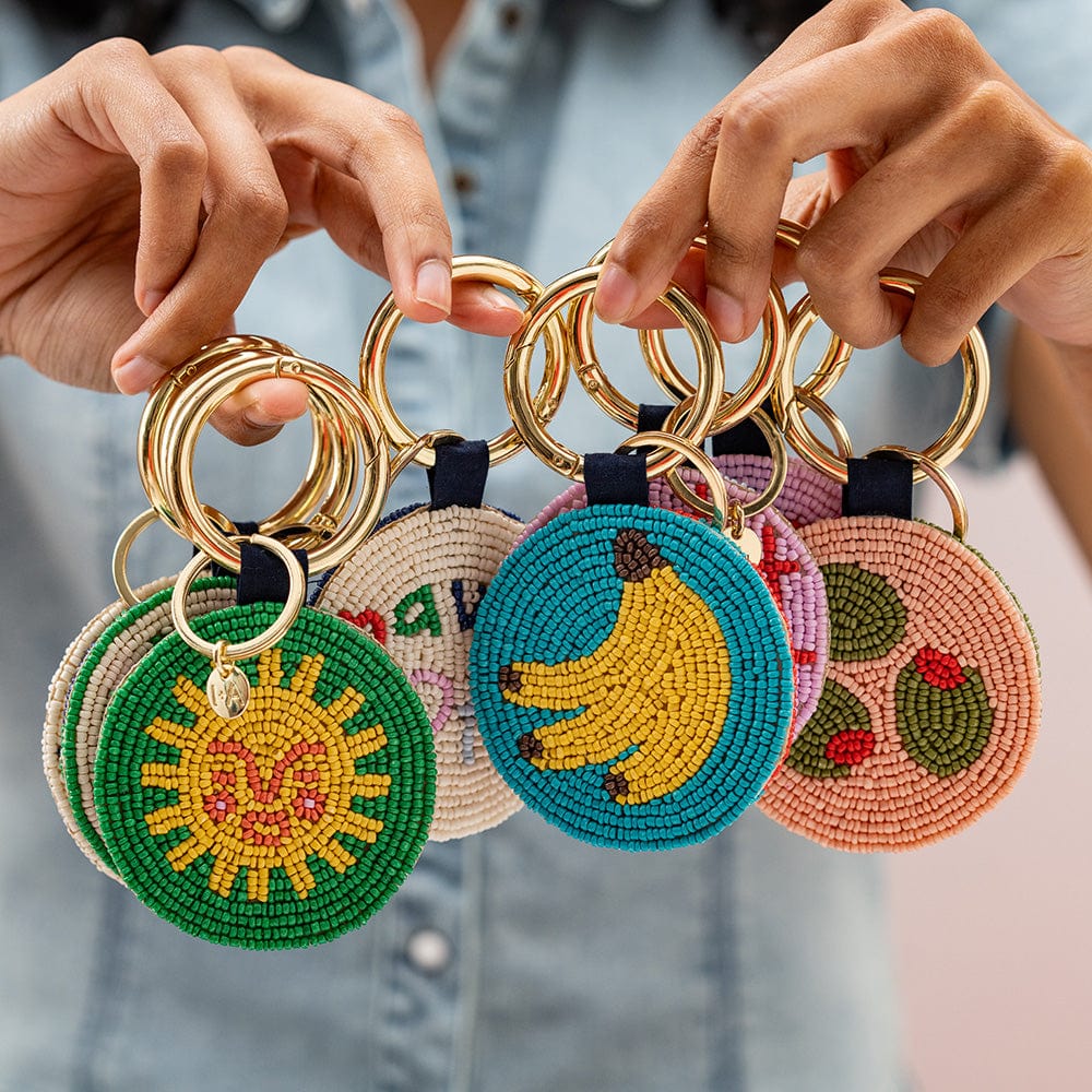Ink & Alloy Kelsey Soleil Sun Seed Bead Bag Charm Key Chain Yellow Green