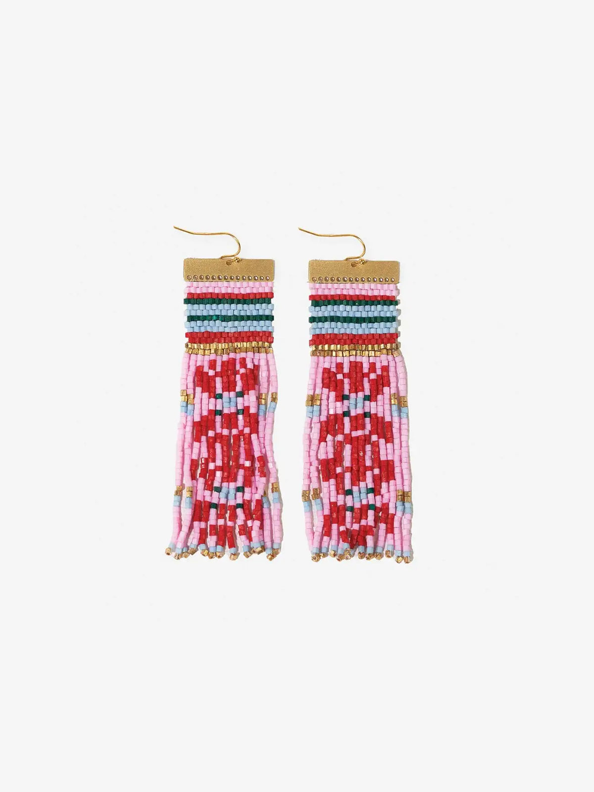 Ink & Alloy Lauren Faire Isle Nordic Beaded Fringe Earrings Pink