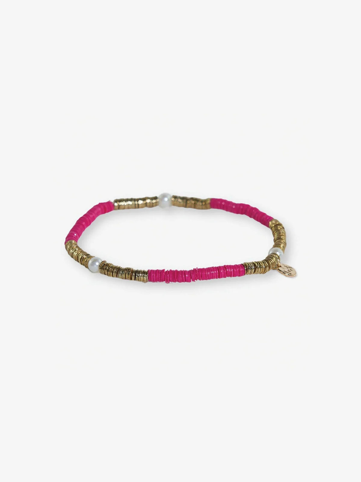 Rory Solid Color Gold & Pearls Small Sequin Stretch Bracelet Hot Pink