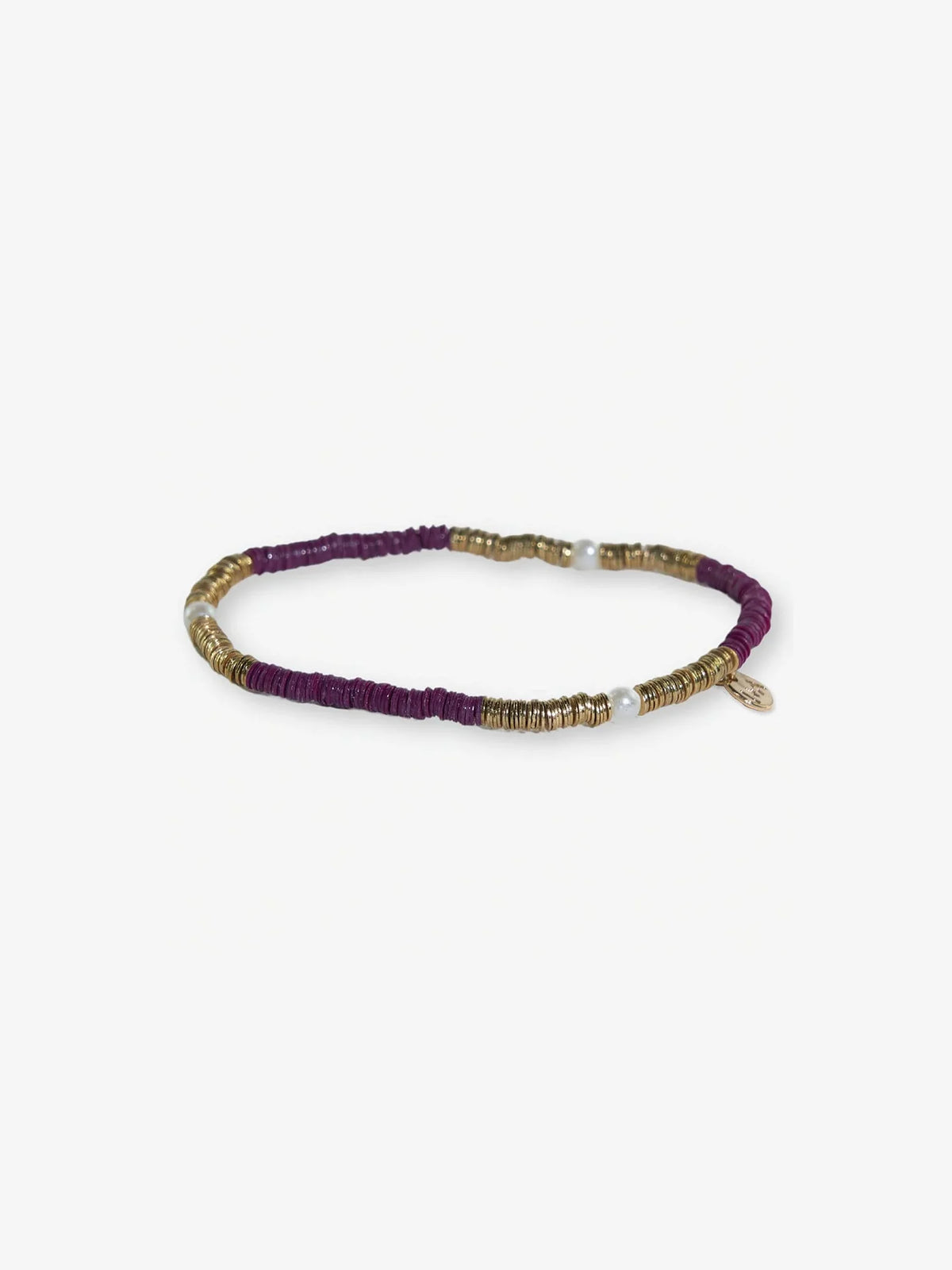 Rory Solid Color Gold & Pearls Small Sequin Stretch Bracelet Port