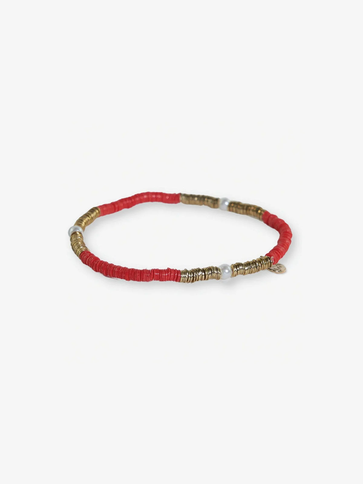 Rory Solid Color Gold & Pearls Small Sequin Stretch Bracelet Red