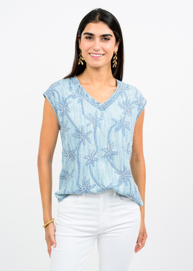 Ivy Jane Denim Palm Cap Sleeve Tee in indigo