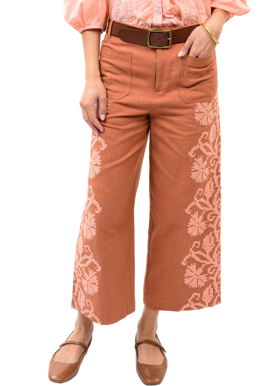 Ivy Jane Embroidered Side pants rust 
