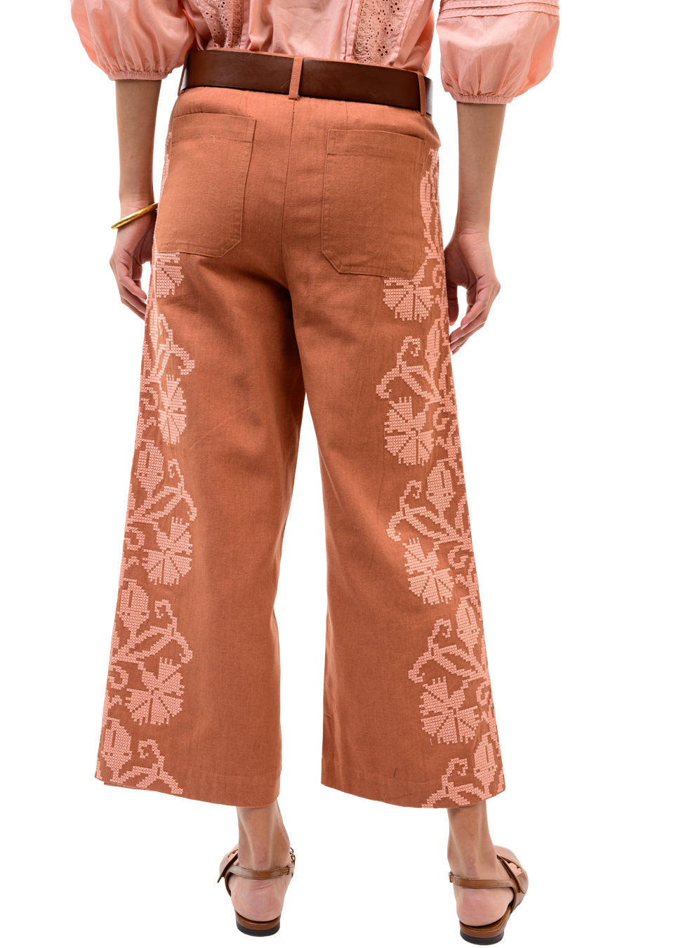 Ivy Jane Embroidered Side pants rust 