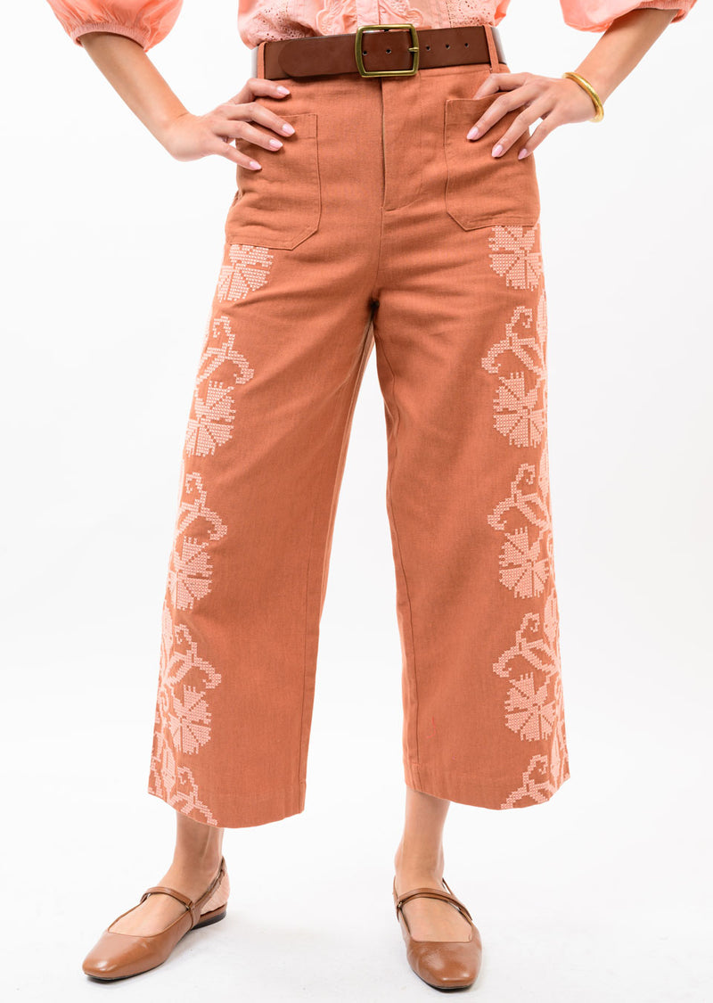 Ivy Jane Embroidered Side pants rust 