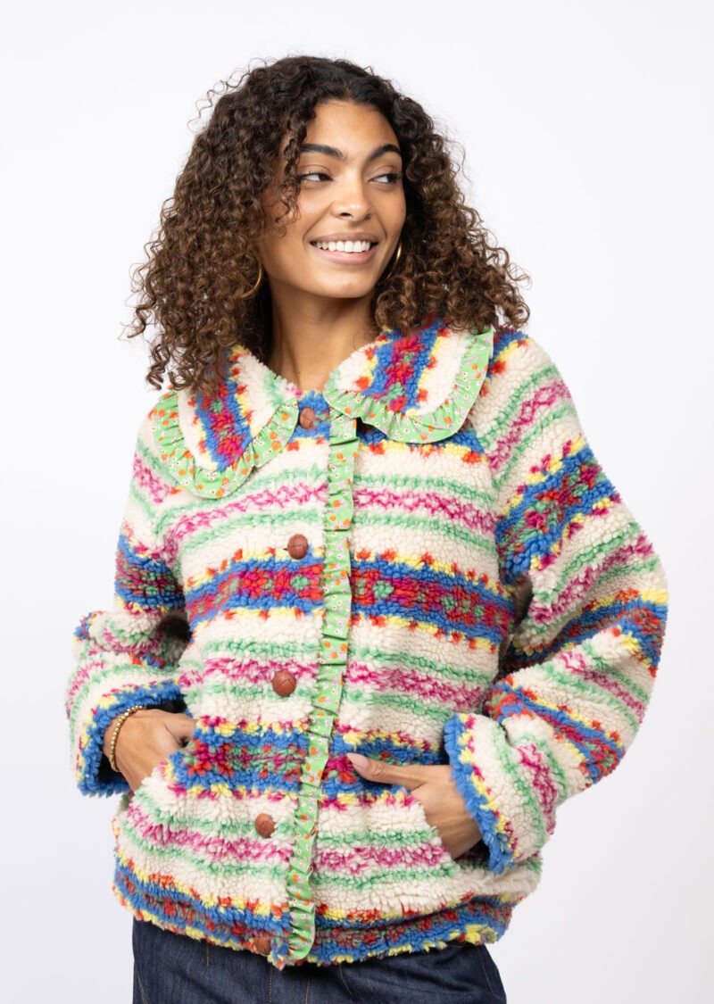 Ivy Jane Fair Isle Sherpa Jacket ivory