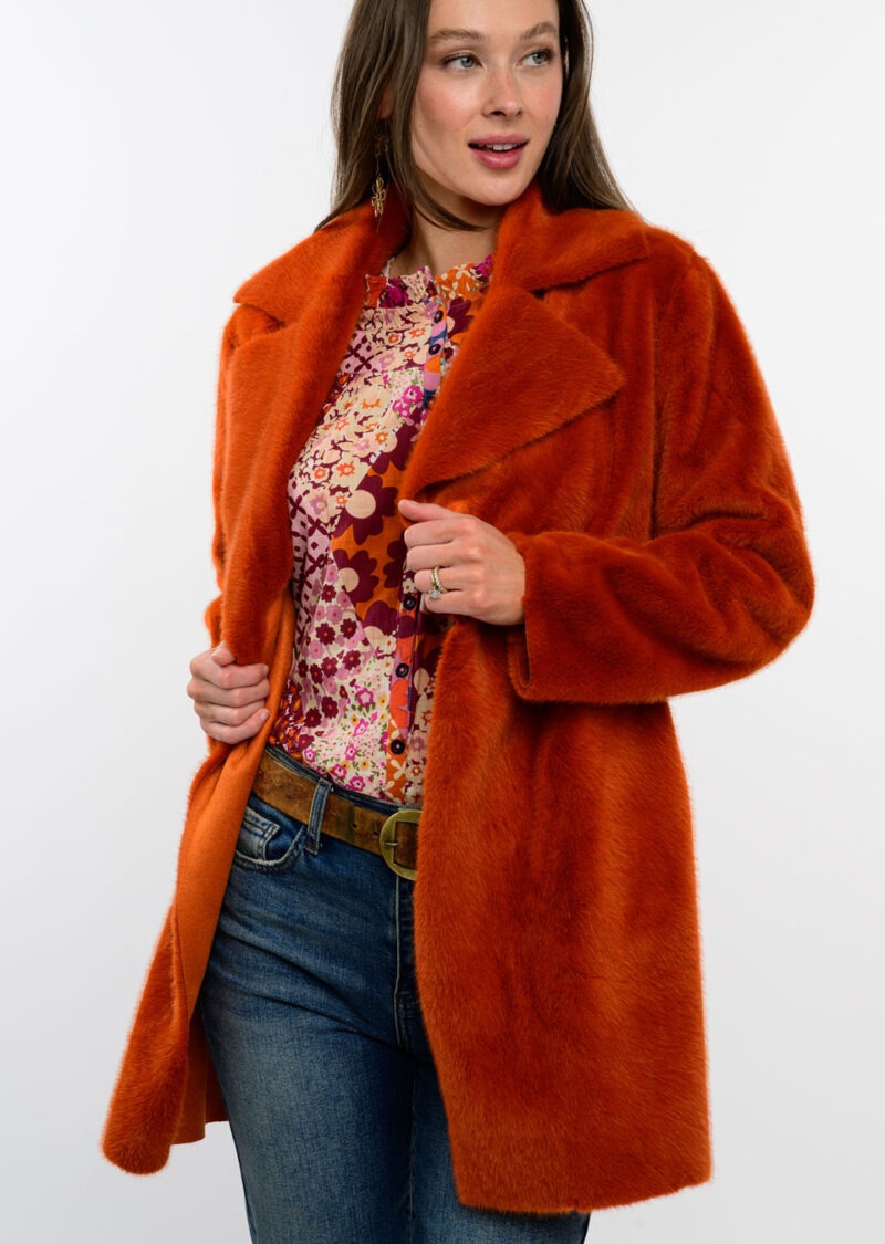 Ivy Jane Faux Fur + Suede Coat in rust-side