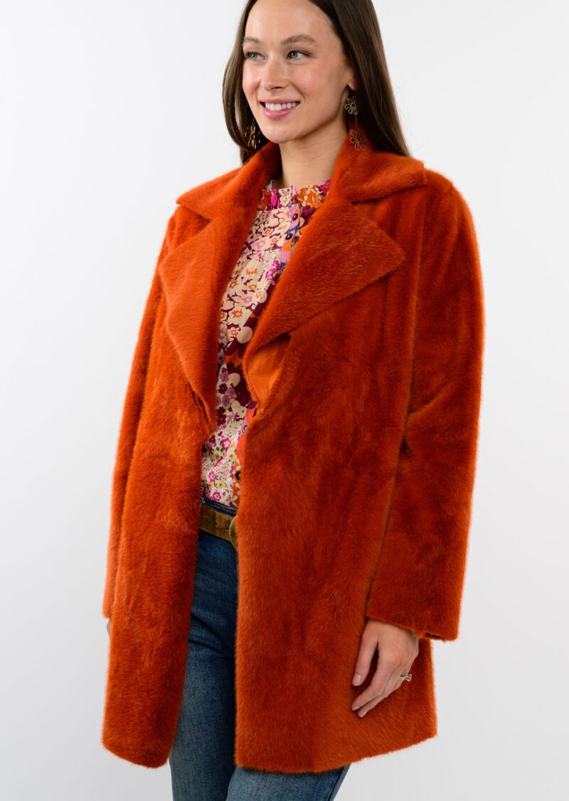 Ivy Jane Faux Fur + Suede Coat in rust-front