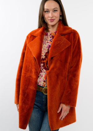 Ivy Jane Faux Fur + Suede Coat in rust-front