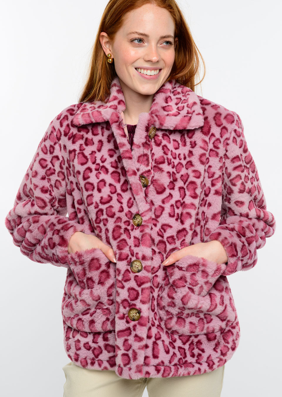 Ivy Jane Faux Fur Rosy Leopard Jacket in lilac-front