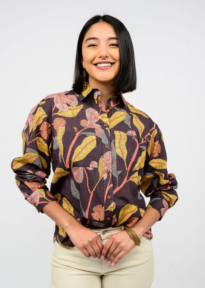 Ivy Jane Floral Camp Shirt in coffee