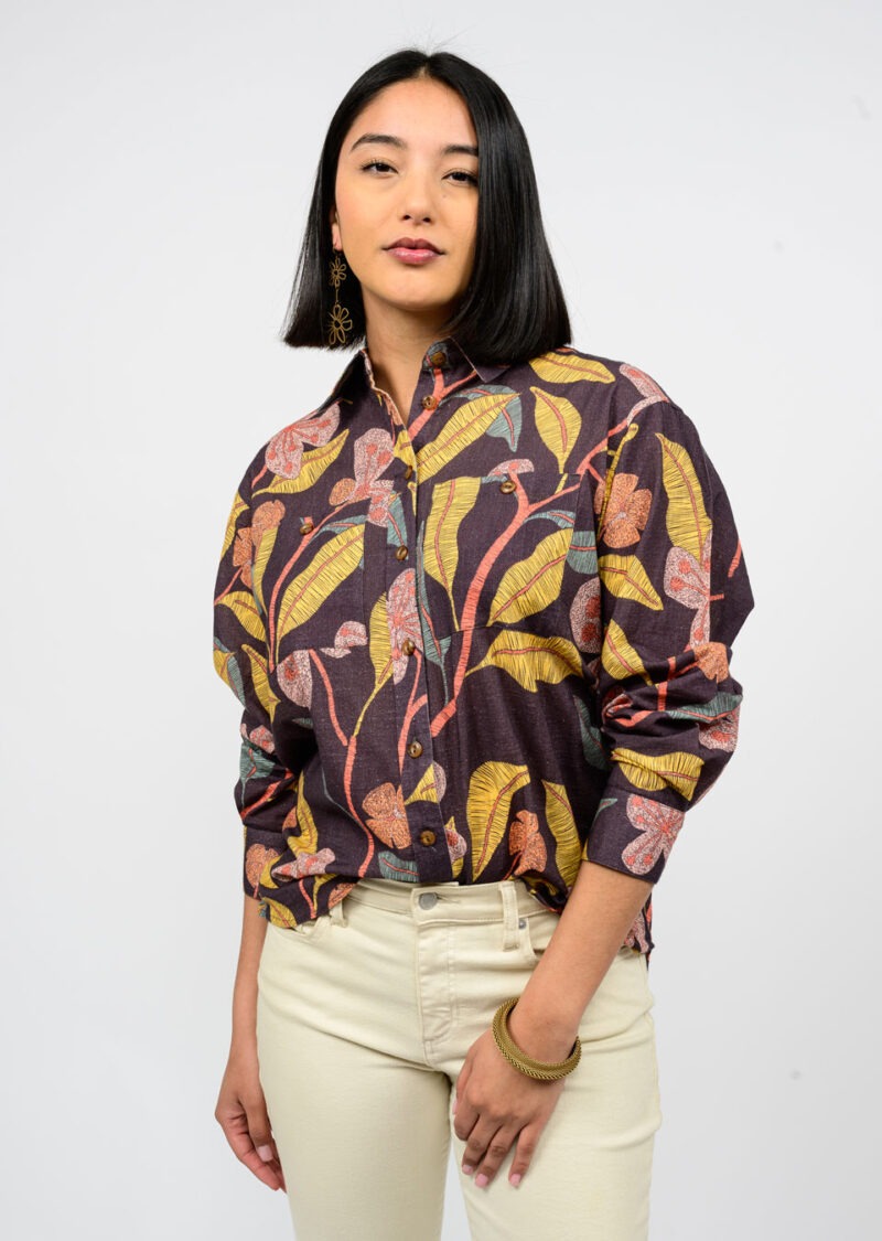 Ivy Jane Floral Camp Shirt in coffee