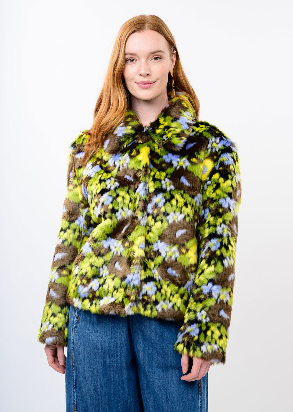 Ivy Jane Floral Faux Fur Jacket brown 