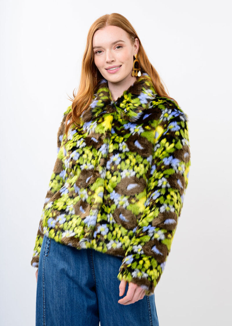 Ivy Jane Floral Faux Fur Jacket brown 