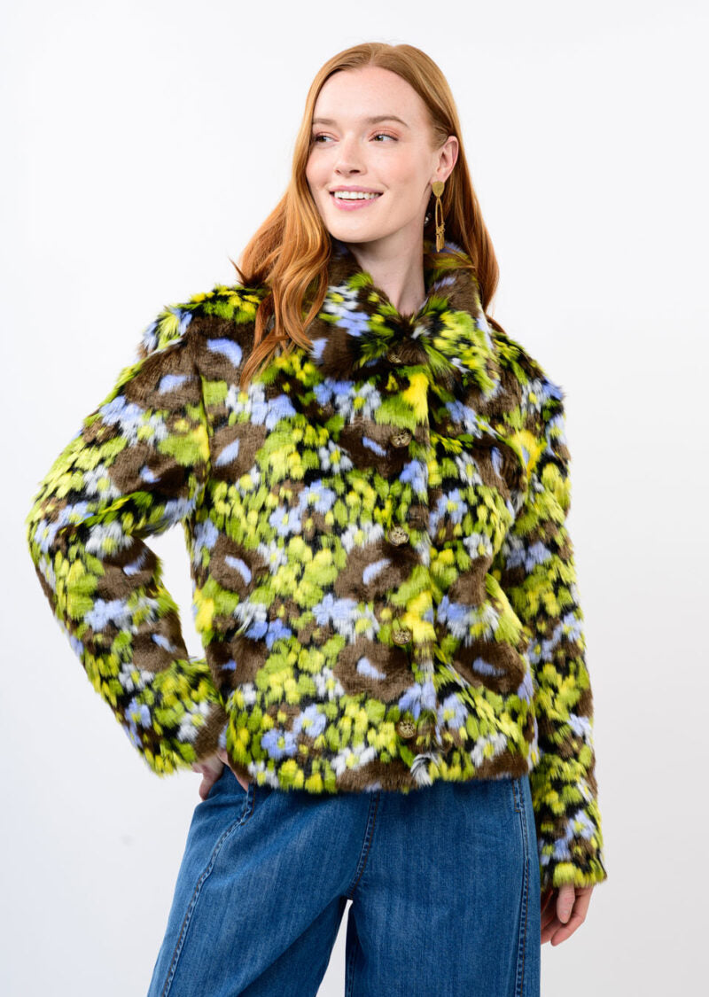 Ivy Jane Floral Faux Fur Jacket brown 