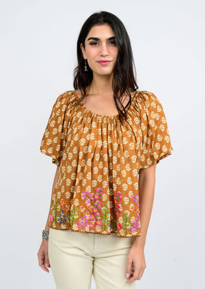 Ivy Jane Garden Of Flowers Embroidered Top in rust