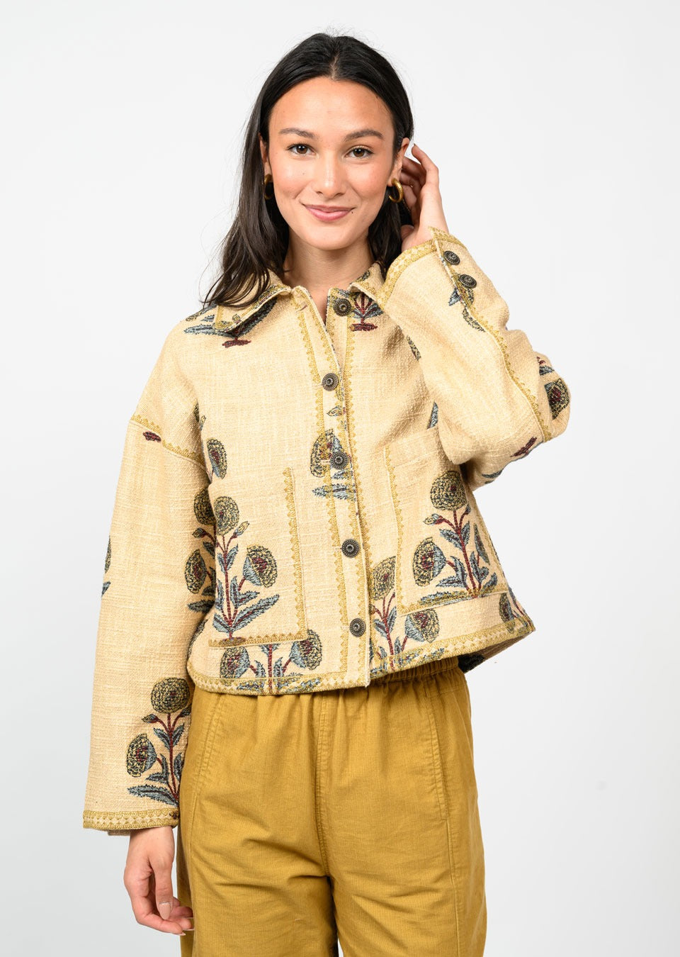Ivy Jane Lurex Block Print Jacket camel