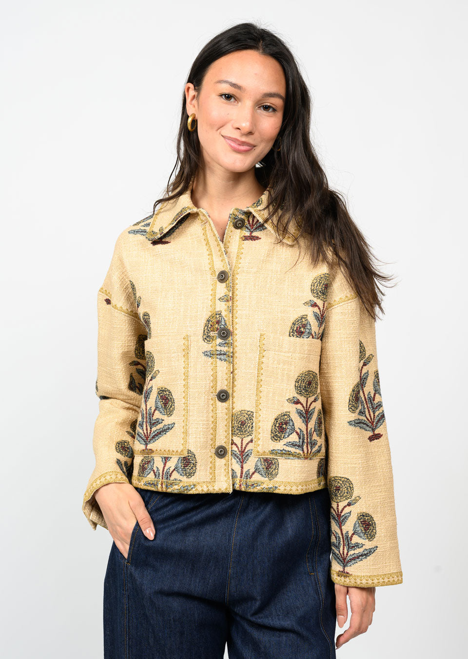 Ivy Jane Lurex Block Print Jacket camel