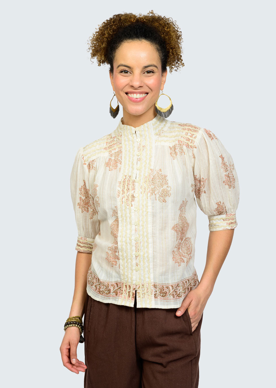 Ivy Jane Metallic Trim Paisley Top