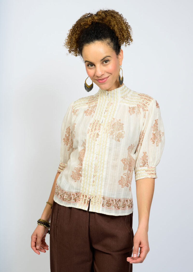 Ivy Jane Metallic Trim Paisley Top