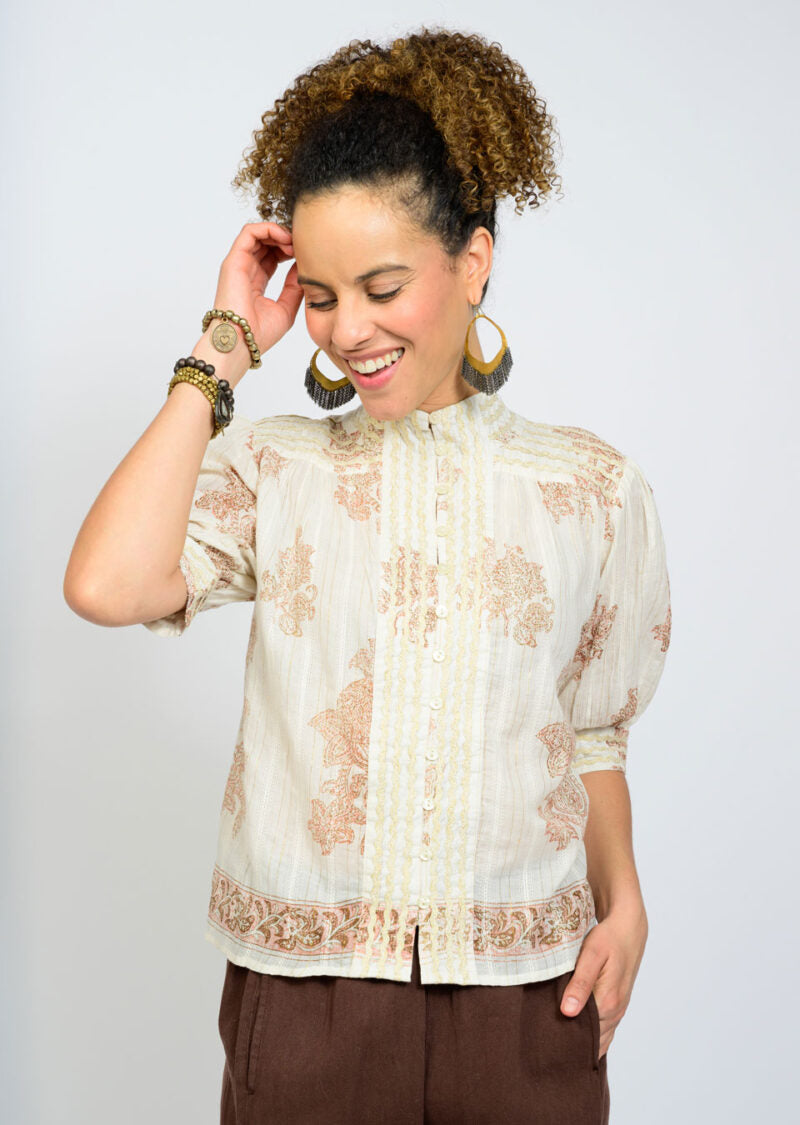 Ivy Jane Metallic Trim Paisley Top