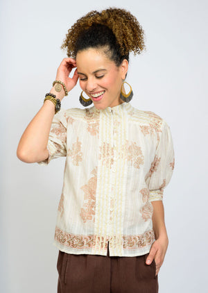 Ivy Jane Metallic Trim Paisley Top