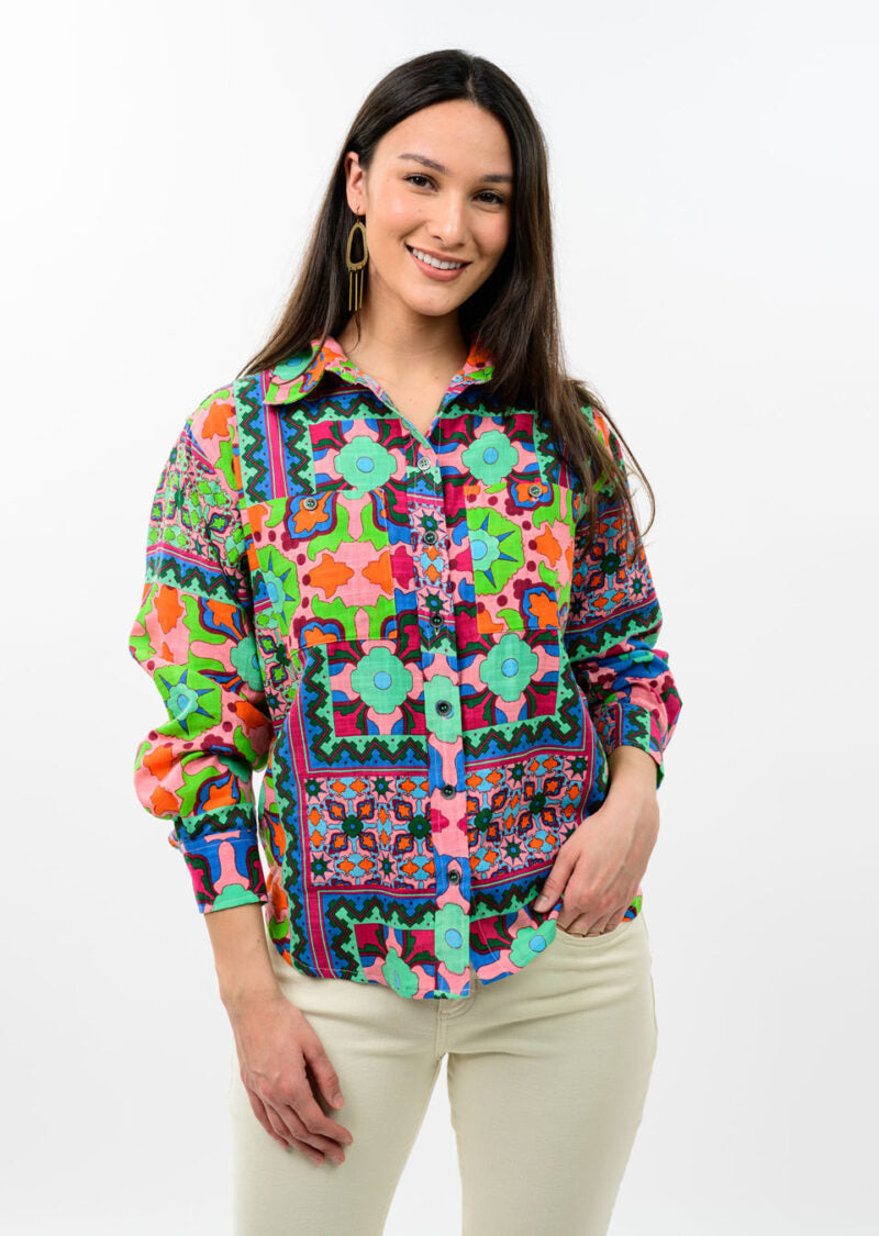 Ivy Jane Patch Print Camp Shirt multi