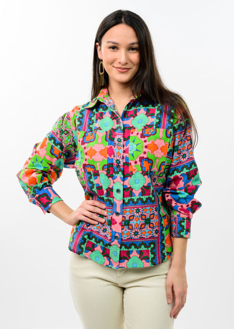 Ivy Jane Patch Print Camp Shirt multi