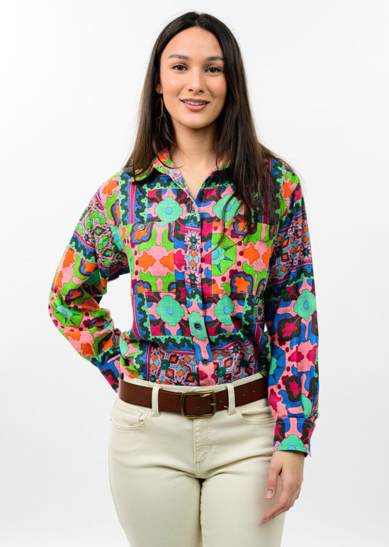 Ivy Jane Patch Print Camp Shirt multi