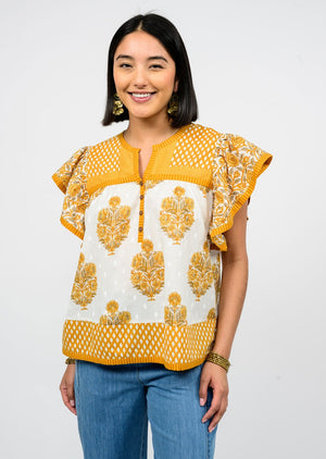 Ivy Jane Patched Patterns Top in gold 