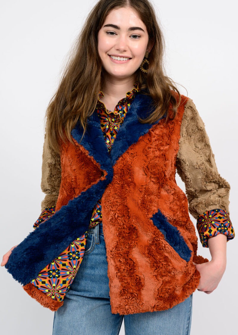 Ivy Jane Patchwork Fur Jacket in multi-front