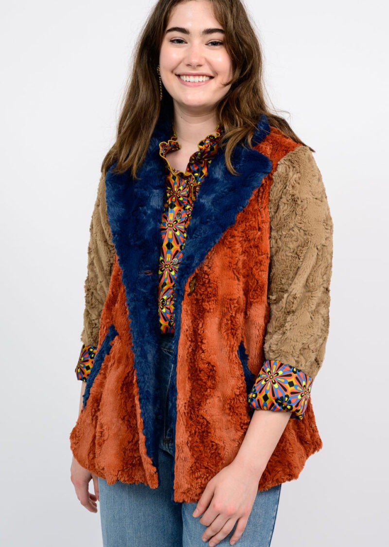 Ivy Jane Patchwork Fur Jacket in multi-front