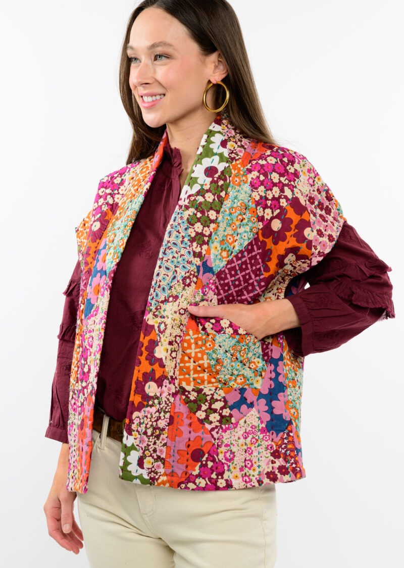 Ivy Jane Patchwork Quilted Vest in multi-front